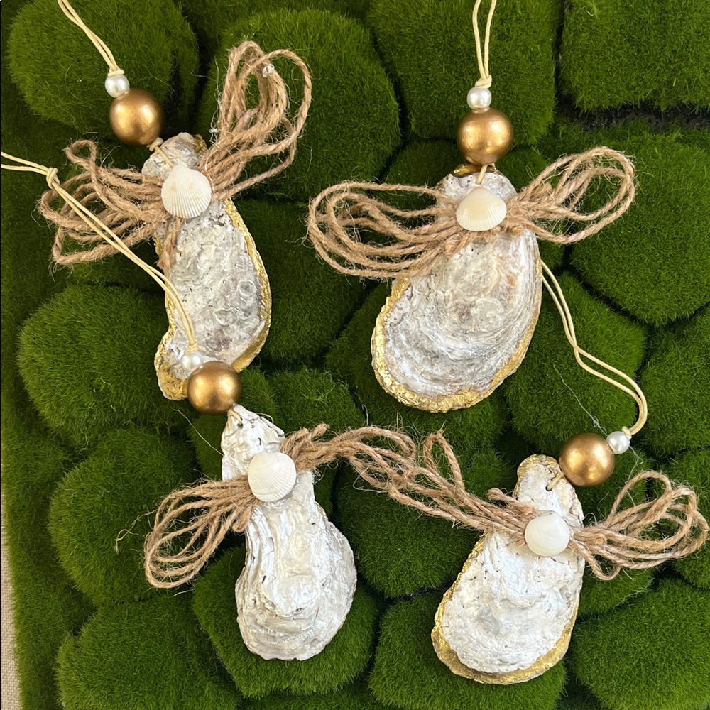 4 Gold Oyster Shell Angel Ornaments - Picture 3 of 3